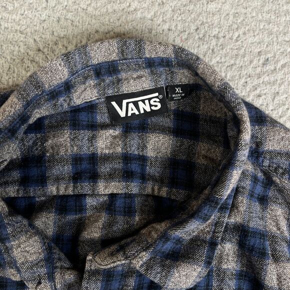 Vans Flannel Shirt Men XL Blue Gray Plaid Button Long Sleeve Pocket Surf Skate - Picture 5 of 12